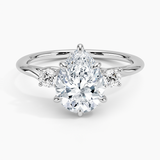 Delilah Three Stone Diamond Engagement Ring with a Pear cut diamond in white gold — top view