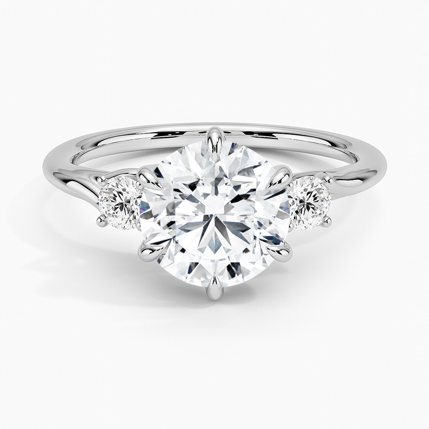 Delilah Three Stone Diamond Engagement Ring with a Round cut diamond in white gold — top view