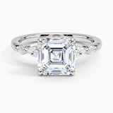 Versailles One-Quarter Coverage Diamond Engagement Ring with a Asscher cut diamond in white gold — top view