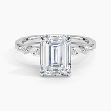 Versailles One-Quarter Coverage Diamond Engagement Ring with a Emerald cut diamond in white gold — top view