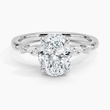 Versailles One-Quarter Coverage Diamond Engagement Ring with a Oval cut diamond in white gold — top view
