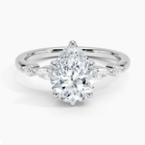 Versailles One-Quarter Coverage Diamond Engagement Ring with a Pear cut diamond in white gold — top view
