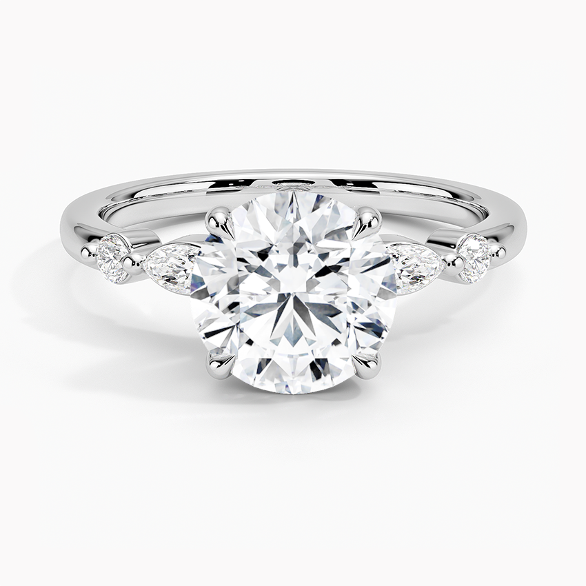 Versailles One-Quarter Coverage Diamond Engagement Ring with a Round cut diamond in white gold — top view