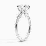Camellia Milgrain Diamond Engagement Ring with a Round cut diamond in white gold — side view