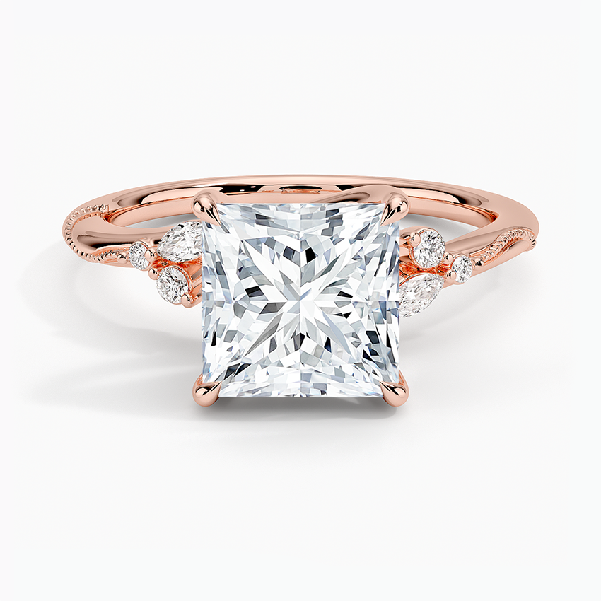 Camellia Milgrain Diamond Engagement Ring