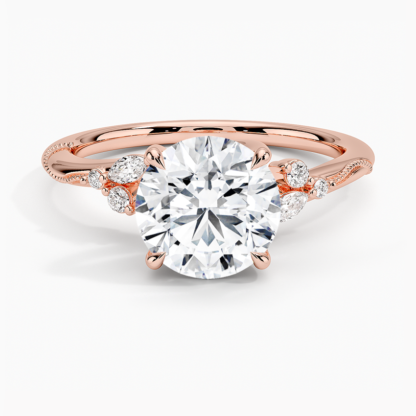 Camellia Milgrain Diamond Engagement Ring