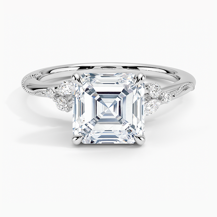 Camellia Milgrain Diamond Engagement Ring