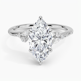 Camellia Milgrain Diamond Engagement Ring with a Marquise cut diamond in white gold — top view