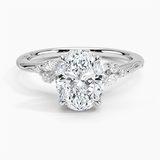 Camellia Milgrain Diamond Engagement Ring with a Oval cut diamond in white gold — top view