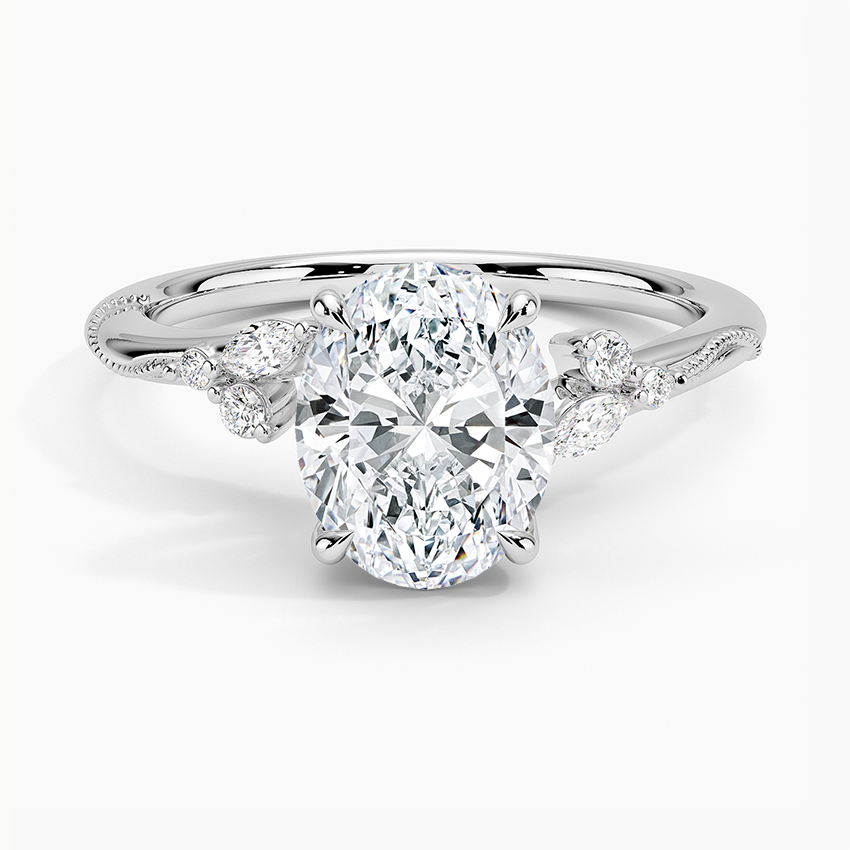 Camellia Milgrain Diamond Engagement Ring