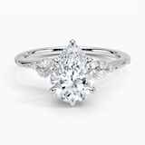 Camellia Milgrain Diamond Engagement Ring with a Pear cut diamond in white gold — top view