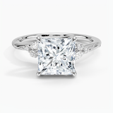 Camellia Milgrain Diamond Engagement Ring with a Princess cut diamond in white gold — top view