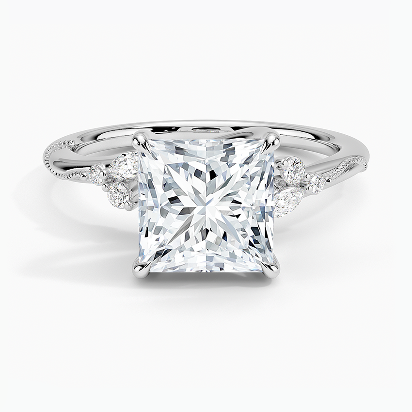 Camellia Milgrain Diamond Engagement Ring