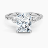Camellia Milgrain Diamond Engagement Ring with a Radiant cut diamond in white gold — top view