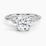 Camellia Milgrain Diamond Engagement Ring with a Round cut diamond in white gold — top view