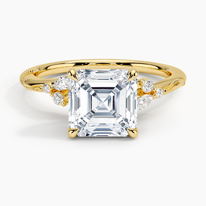 Camellia Milgrain Diamond Engagement Ring
