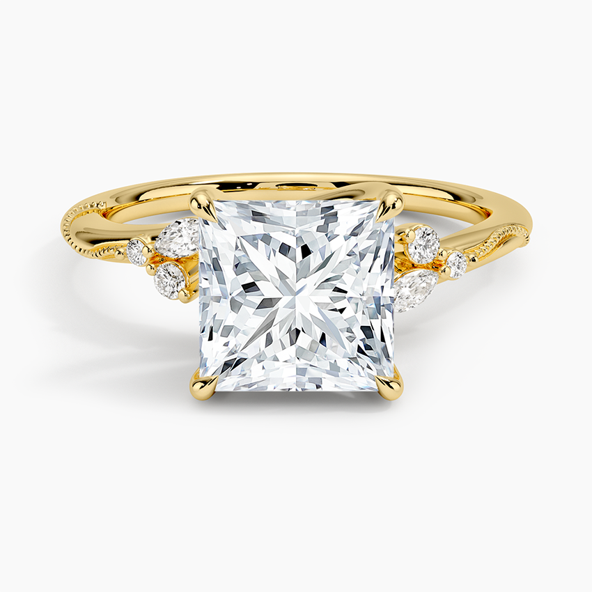 Camellia Milgrain Diamond Engagement Ring