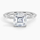 Delicate Versailles Diamond Engagement Ring with a Asscher cut diamond in white gold — top view
