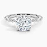 Delicate Versailles Diamond Engagement Ring with a Cushion cut diamond in white gold — top view