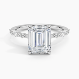 Delicate Versailles Diamond Engagement Ring with a Emerald cut diamond in white gold — top view