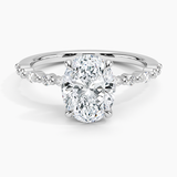 Delicate Versailles Diamond Engagement Ring with a Oval cut diamond in white gold — top view