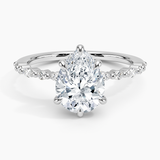 Delicate Versailles Diamond Engagement Ring with a Pear cut diamond in white gold — top view