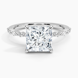 Delicate Versailles Diamond Engagement Ring with a Princess cut diamond in white gold — top view