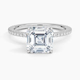 Demi Three-Quarter Coverage Diamond Engagement Ring with a Asscher cut diamond in white gold — top view