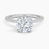 Demi Three-Quarter Coverage Diamond Engagement Ring with a Cushion cut diamond in white gold — top view