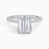 Demi Three-Quarter Coverage Diamond Engagement Ring with a Emerald cut diamond in white gold — top view