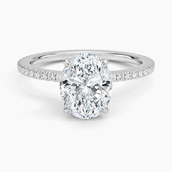 Demi Three-Quarter Coverage Diamond Engagement Ring with a Oval cut diamond in white gold — top view