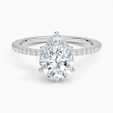 Demi Three-Quarter Coverage Diamond Engagement Ring with a Pear cut diamond in white gold — top view