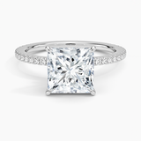 Demi Three-Quarter Coverage Diamond Engagement Ring with a Princess cut diamond in white gold — top view
