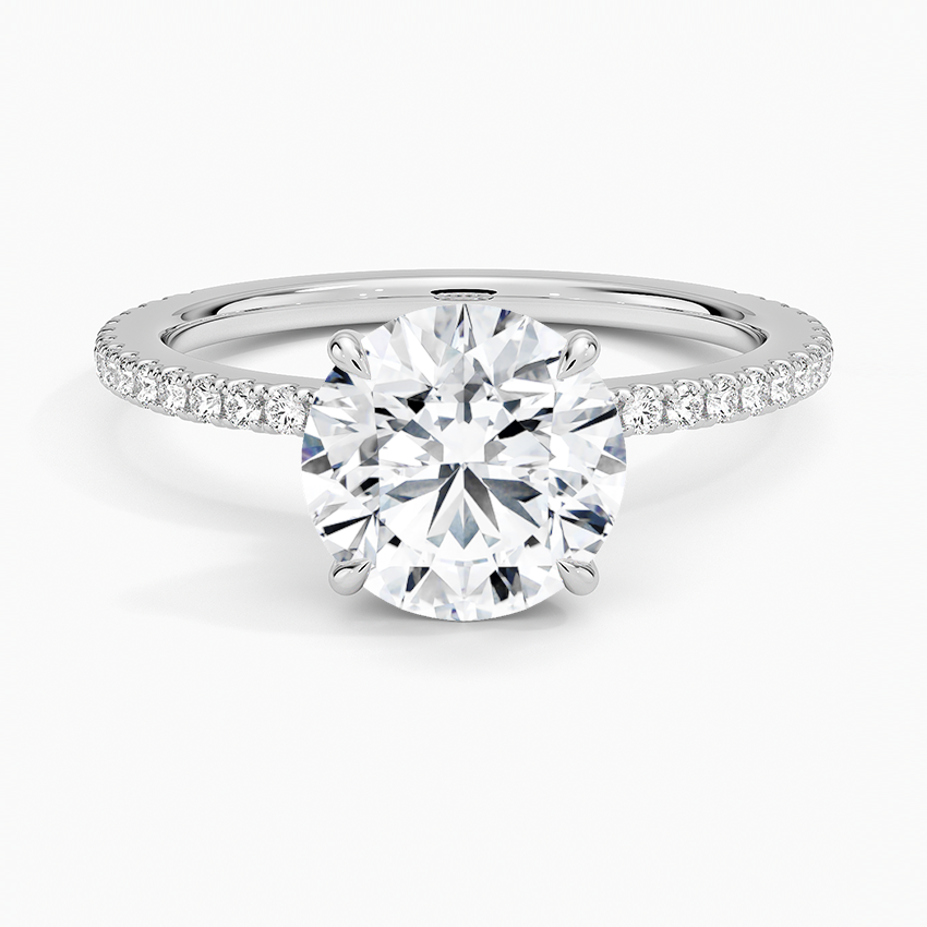 Demi Three-Quarter Coverage Diamond Engagement Ring with a Round cut diamond in white gold — top view