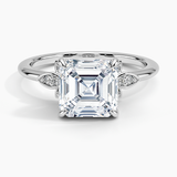 Fiore Diamond Engagement Ring with a Asscher cut diamond in white gold — top view