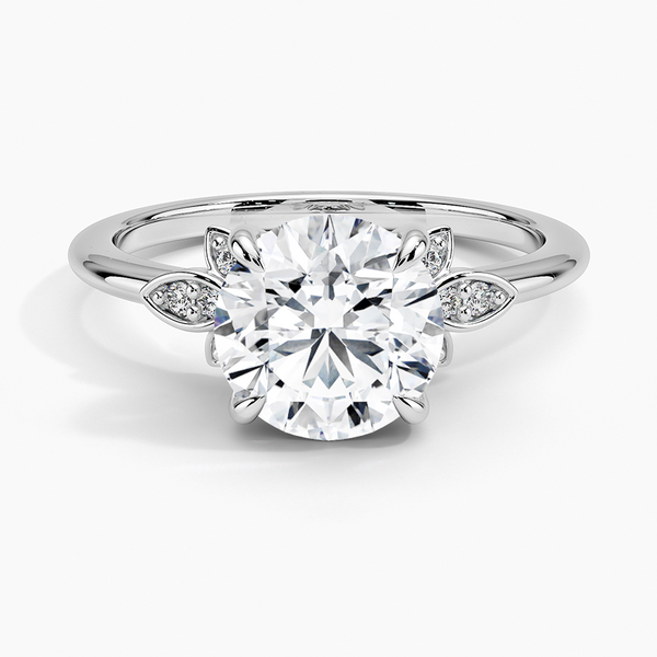 Fiore Diamond Engagement Ring with a Round cut diamond in white gold — top view