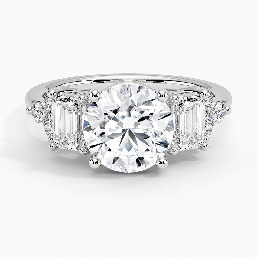 Sabine Cluster Diamond Engagement Ring with a Round cut diamond in white gold — top view