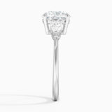 Adorned Opera Three Stone Diamond Engagement Ring with a Round cut diamond in white gold — profile view