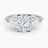 Adorned Opera Three Stone Diamond Engagement Ring with a Cushion cut diamond in white gold — top view
