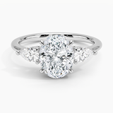 Adorned Opera Three Stone Diamond Engagement Ring with a Oval cut diamond in white gold — top view