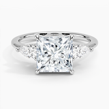 Adorned Opera Three Stone Diamond Engagement Ring with a Princess cut diamond in white gold — top view