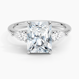 Adorned Opera Three Stone Diamond Engagement Ring with a Radiant cut diamond in white gold — top view