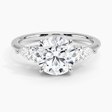 Adorned Opera Three Stone Diamond Engagement Ring with a Round cut diamond in white gold — top view