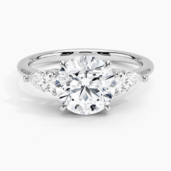Adorned Opera Three Stone Diamond Engagement Ring with a Round cut diamond in white gold — top view