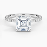 Freesia 2mm Diamond Engagement Ring with a Asscher cut diamond in white gold — top view