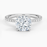 Freesia 2mm Diamond Engagement Ring with a Cushion cut diamond in white gold — top view