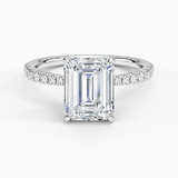 Freesia 2mm Diamond Engagement Ring with a Emerald cut diamond in white gold — top view