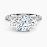 Selene Three Stone Diamond Engagement Ring with a Cushion cut diamond in white gold — top view