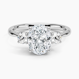 Selene Three Stone Diamond Engagement Ring with a Oval cut diamond in white gold — top view