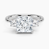 Selene Three Stone Diamond Engagement Ring with a Princess cut diamond in white gold — top view
